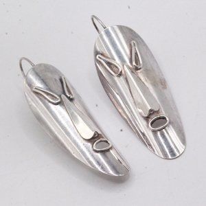 Sterling Silver Face Mask Tribal Handcrafted Studio Artisan Modernist Earrings